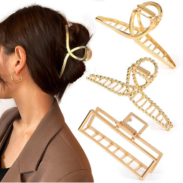 3 PCS Metal Large Claw Clips for Thick Heavy Hair, Strong Hold Big Non-Slip Hair Catch Barrette Jaw Clamp for Long Hair, Fashion Styling Accessories for Women Girls