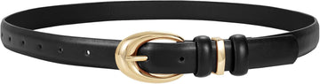 Women Leather Belt for Jeans Pants Fashion Ladies Skinny Faux Leather Dress Belt with Gold Buckle