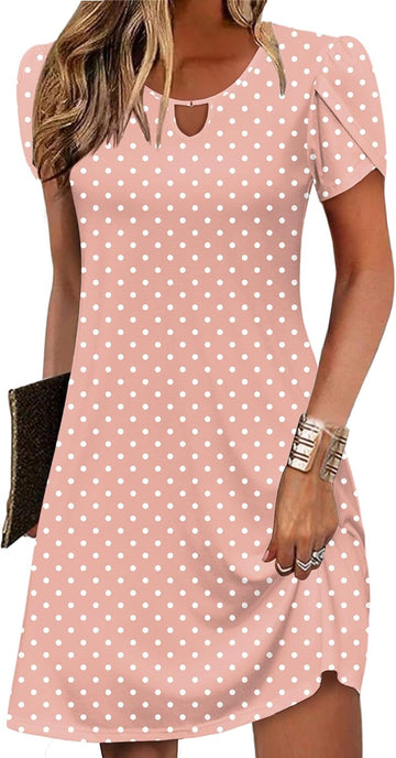 Women'S Casual A-Line Dresses with Pockets Summer Floral Tshirt Dress Short Sleeve Mini Dress Flowy Sundresses
