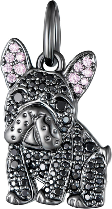 .925 Sterling Silver Rhodium, Gunmetal or 18K Yellow Plated Dog Breed Charms - Cubic Zirconia for Necklace and Bracelets, Gemstone Hypoallergenic Jewelry Sterling Silver Charm Only