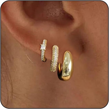 Gold Hoop Earrings Set for Women Trendy, 14K Gold Plated Lightweight Small Gold/Silver Hoop Earrings for Women Chunky Open Hoops Earrings Jewelry Gifts