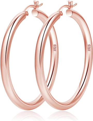 4Mm Thick Gold Chunky Earrings Steling Silver Post Hoops Earrings for Women Hollow Tube Hoops Earrings Thick Gold Hoop Earrings Hypoallergenic Lightweight Gold Hoop Large Earrings 20/30/40/50/60MM