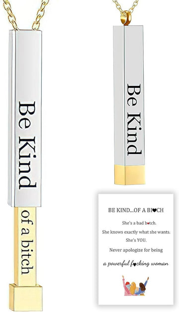 Be Kind of a B Necklaces for Women, Hidden Message Necklace, Best Friends Sorority Sisters Friendship Jewelry Gift, Square Tube Pendant with Hidden Message Strap, Graduation Gift for Her