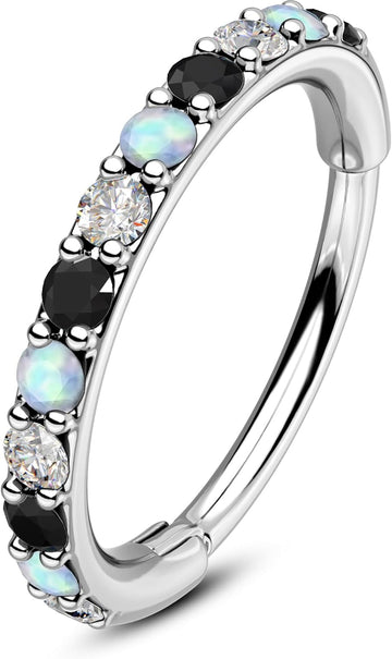 Opal and CZ 20G Nose Rings Hoops, 316L Surgical Steel Hinged Segment Nose Piercing Jewelry, Septum Lip Eyebrow Rings Cartilage Conch Rook Helix Tragus Daith Earrings for Women and Men-6/7/8Mm