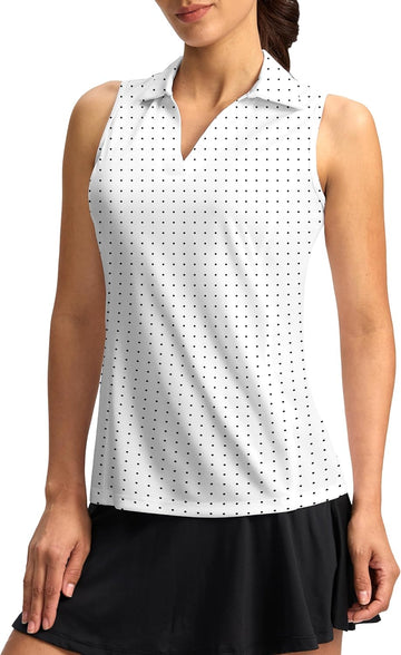 Women'S Golf Shirt Sleeveless Lightweight V Neck Tennis Polo Shirts with Collar Quick Dry Athletic Tops for Women
