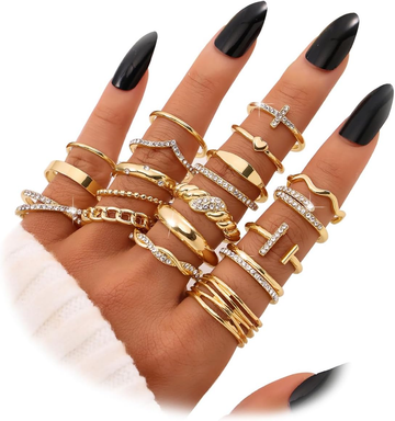 Gold Knuckle Rings Set for Women, Dainty Simple Trendy Cute Stackable Finger Rings Pack, Perfect for Stacking Layering on Thumb and Knuckle, Mixed Size, Jewelry Gift