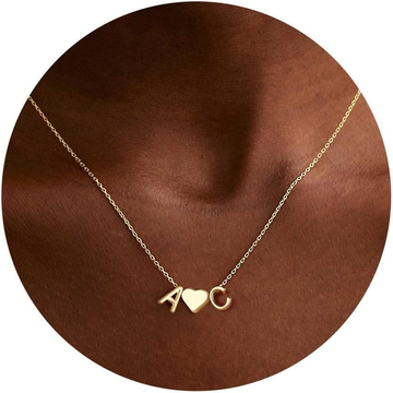Heart Initial Necklace for Women Teen Girls, 14K Gold Plated Dainty Letter A-Z Initial Necklace with Heart, Personalized Jewelry Birthday Gifts for Women Wife Mom