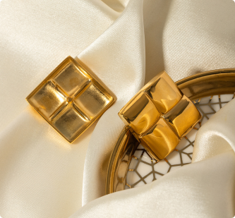 18K Gold Stainless Steel Glossy Cross Texture Earrings