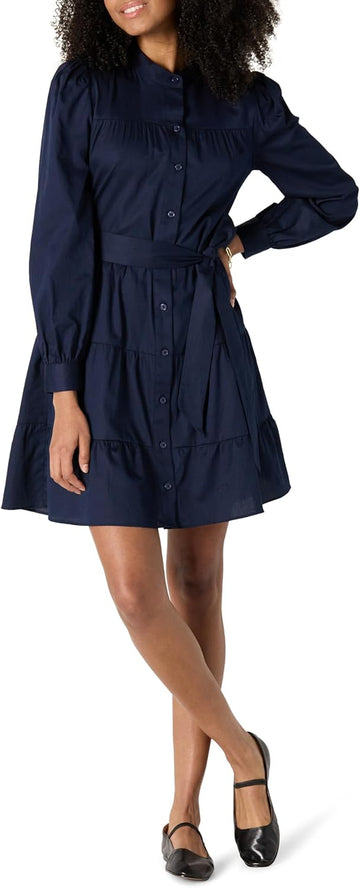 Women'S Regular-Fit Cotton Sateen Tiered Shirt Dress