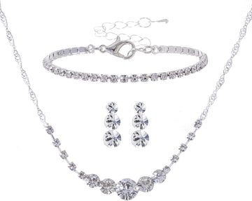 Women Jewelry Set Silver Necklace Earrings Bracelet Rhinestone Crystal Bridal Wedding Jewelry Sets for Brides Bridesmaid Wedding Party