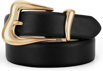 Women Leather Belt with Gold Buckle Fashion Ladies Leather Waist Belt for Jeans Pants