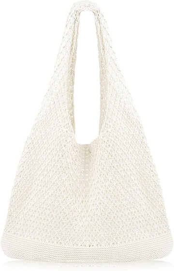 Crochet Beach Tote Bag Summer Beach Bag for Women Aesthetic Mesh Tote Bag Hippie Bag Knit Bag