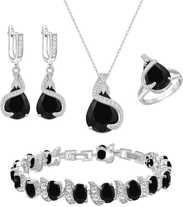 Jewelry Set for Women Water Drop Cubic Zirconia Artificial Crystal Earrings Pendant Necklace Open Ring Tennis Bracelet Wedding Anniversary Birthday Engagement Gift for Bridesmaid Wife Girlfriend Friend