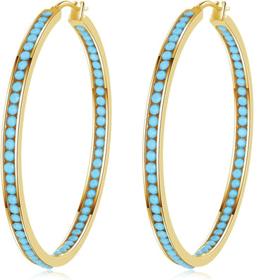 Mult-Colors Crystal Stainless Steel Hoop Earring for Women Hypoallergenic Jewelry for Sensitive Ears Large Big Hoop Earrings 2"