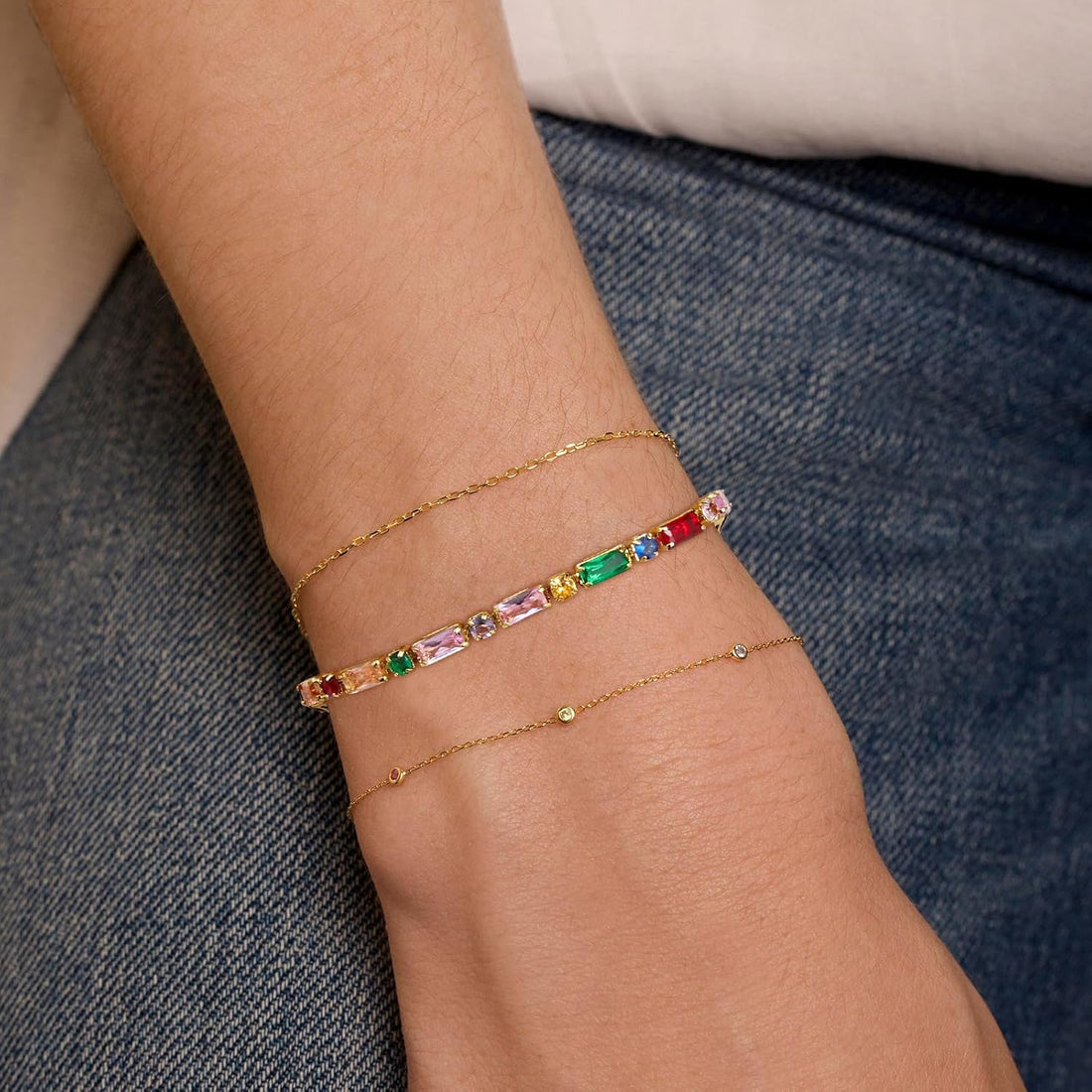 Tennis Bracelet for Women, 14K Gold Plated Cubic Zirconia Adjustable Slider Bracelets Trendy Jewelry Gift