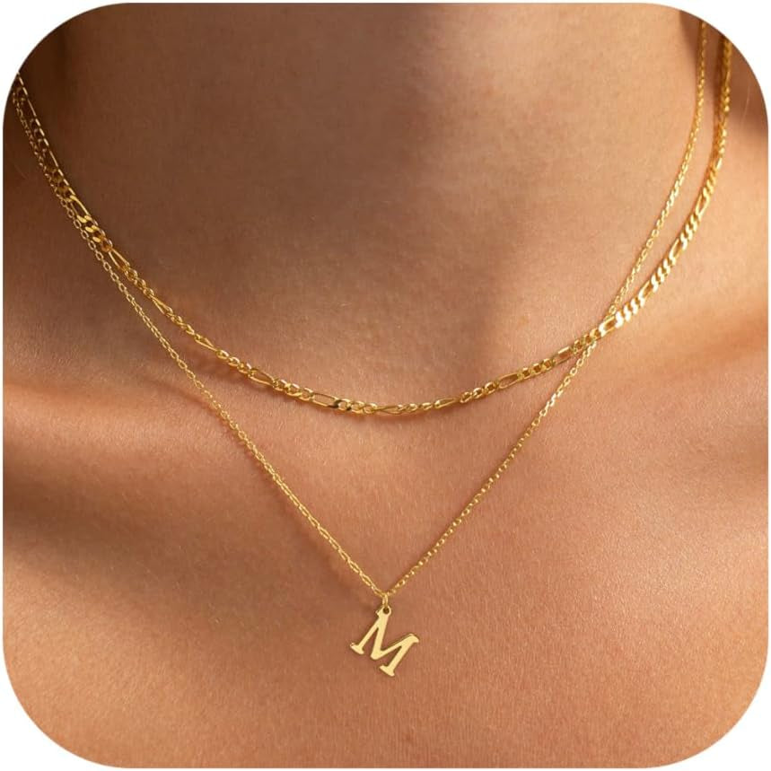Initial Necklaces for Women Dainty Gold Layered Letter Pendant Necklace Cute Figaro Chain Choker Necklace Personalized Trendy Stuff Jewelry Stack Gift for Women Teen Her
