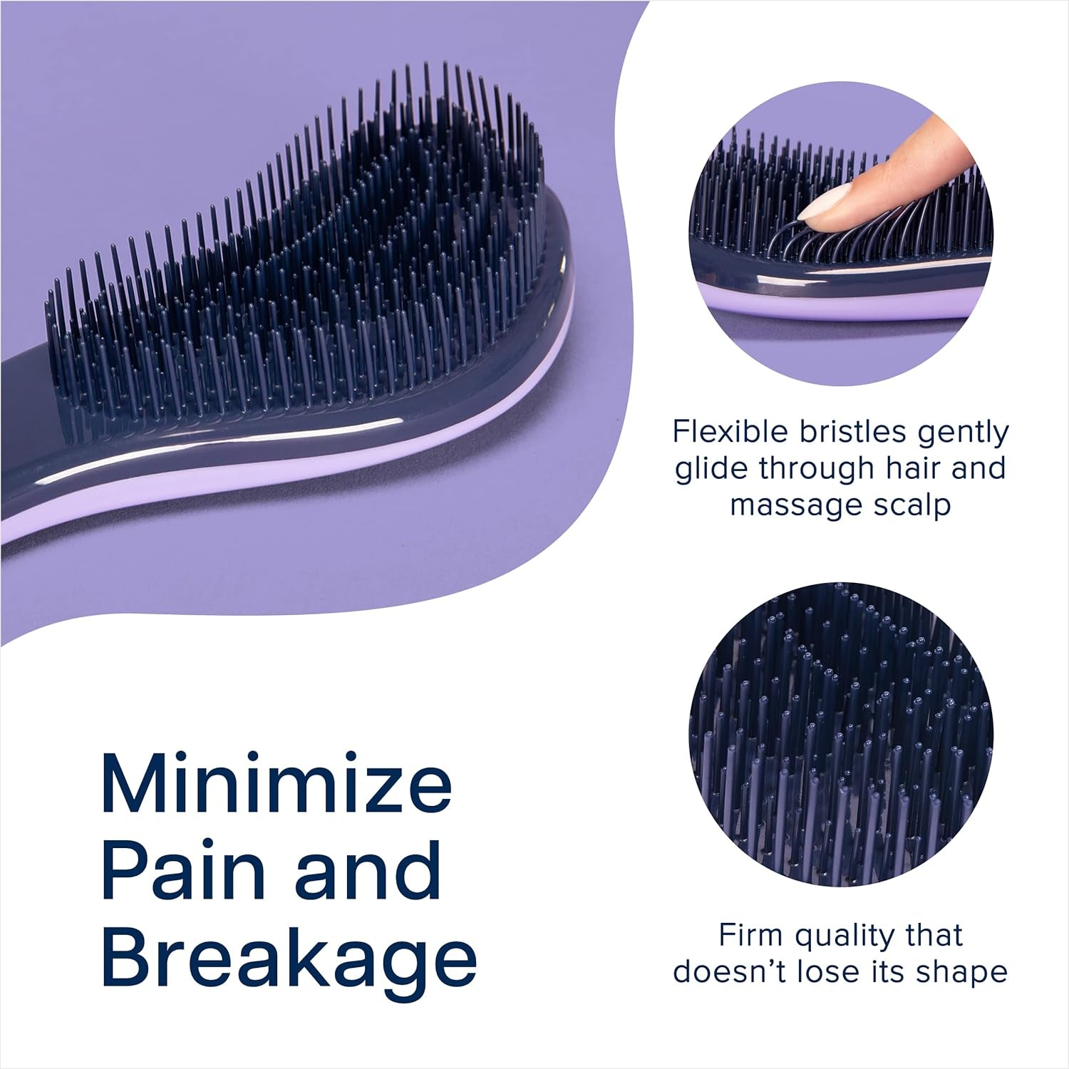 Glide Thru Hair Brush - Detangler Brush for Curly, Straight, Wet or Dry Hair - Gentle Detangling Brushes for Adults, Kids, Toddlers - Hair Accessories for Women, 7.5X3" - Purple