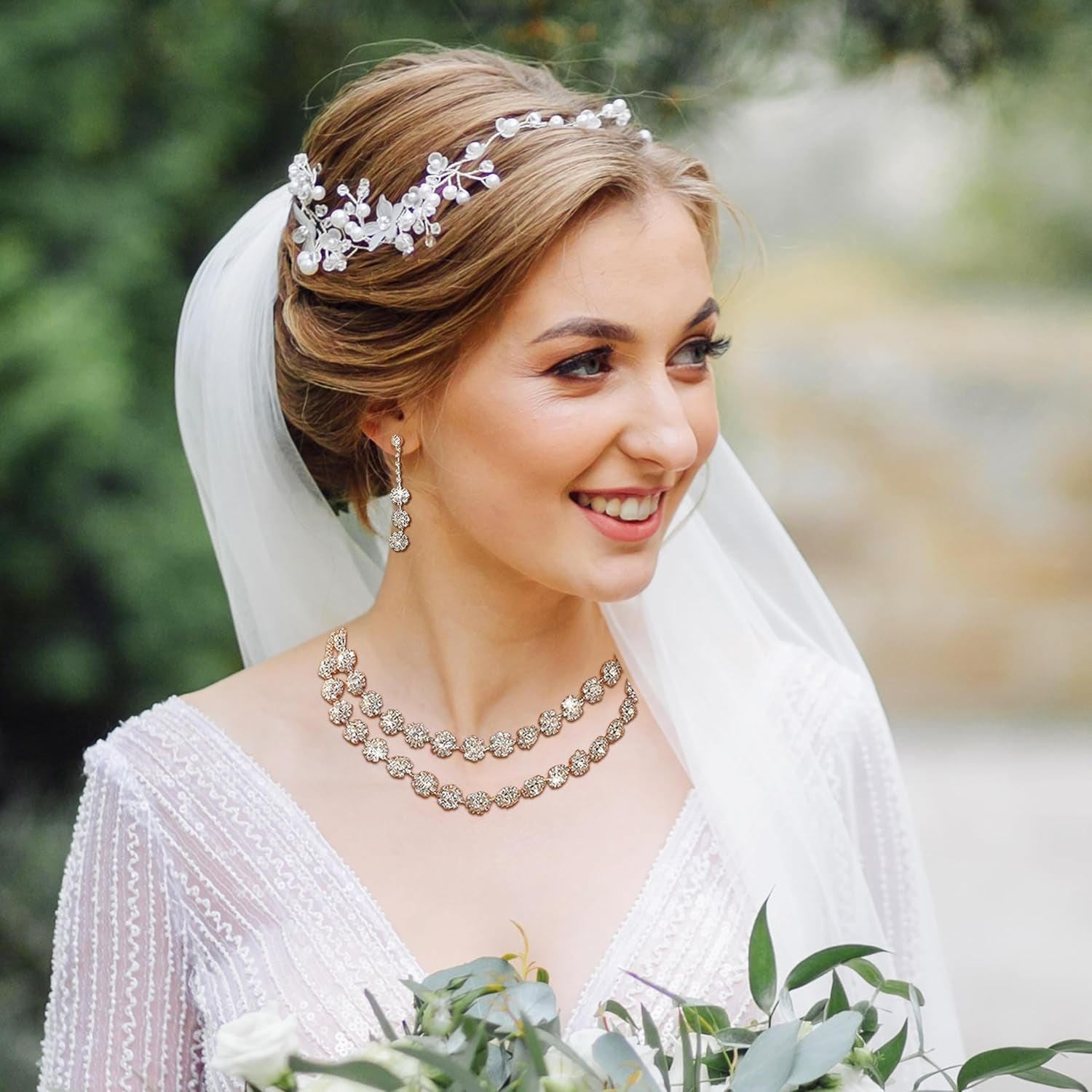 Silver Wedding Jewelry Sets for Brides Rhinestone Necklace Earrings Bracelet Set Bridal Costume Jewelry for Women Formal Wedding Guest Dress Accessories Prom Party Outfits
