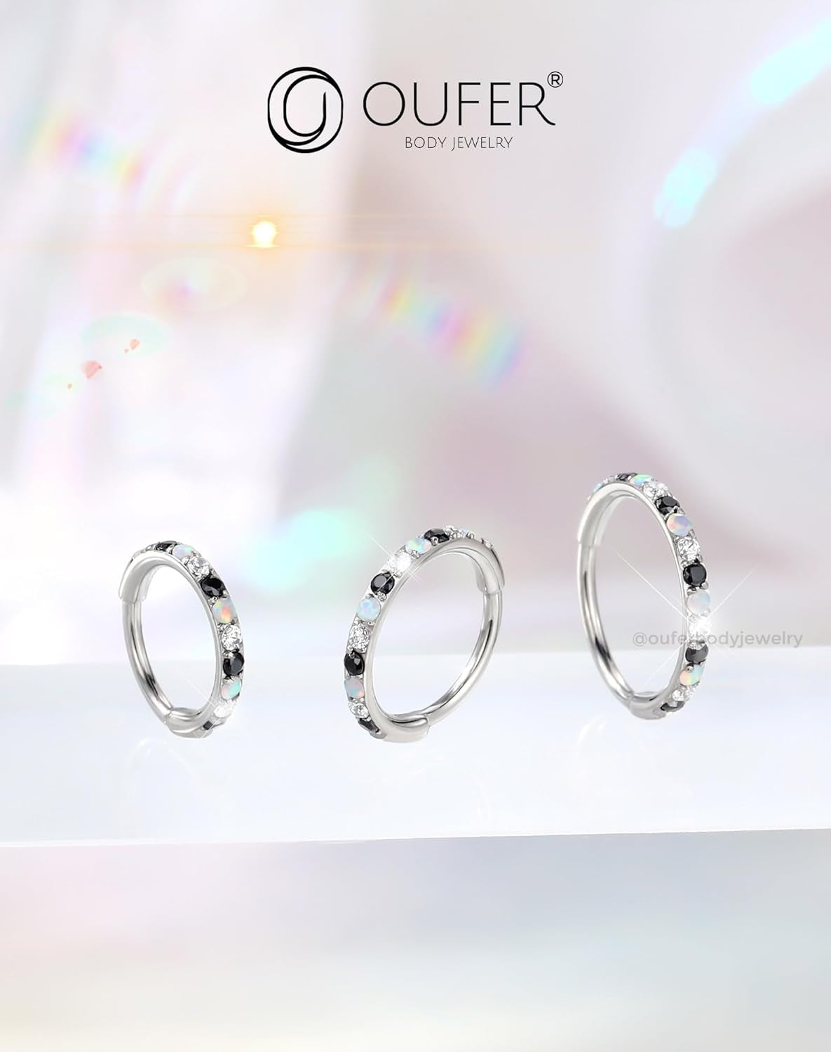 Opal and CZ 20G Nose Rings Hoops, 316L Surgical Steel Hinged Segment Nose Piercing Jewelry, Septum Lip Eyebrow Rings Cartilage Conch Rook Helix Tragus Daith Earrings for Women and Men-6/7/8Mm