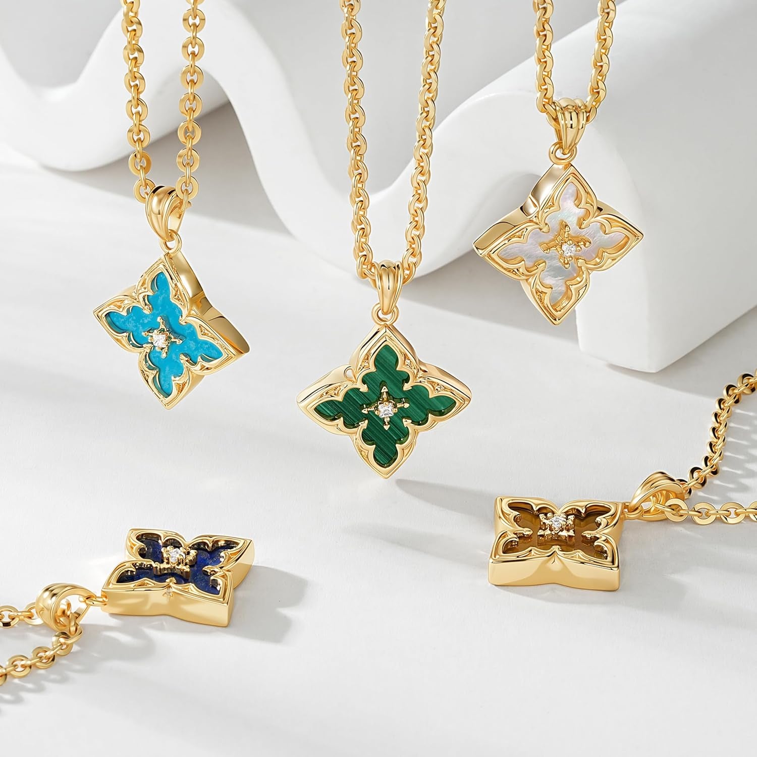Gold Clover Necklace for Women Dainty 14K Gold Plated CZ Pendant Necklace Adjustable Chain Choker Charm Colorful Clover Pendant Lucky Necklaces for Women Jewelry