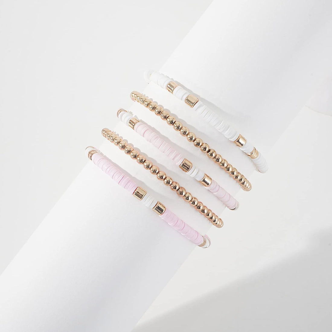 Surfer Heishi Clay Bead Bracelets for Women Bohemian Stackable Gold Beaded Stretch Bracelets Elastic Layering Friendship Bracelets Set Boho Jewelry