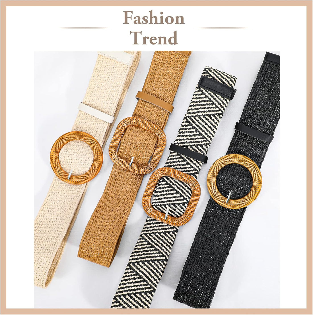 4 Pack Straw Woven Elastic Stretch Waist Belt Fashion Boho Dress Braided Belts for Women