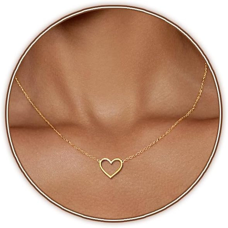 Cute Heart Necklace 18K Gold/Silver Plated Tiny Heart Pendant Choker Necklaces Gold Love Heart Chain Necklace for Women Dainty Gold Jewelry Valentines Day Gifts for Women Girls Teen Girls