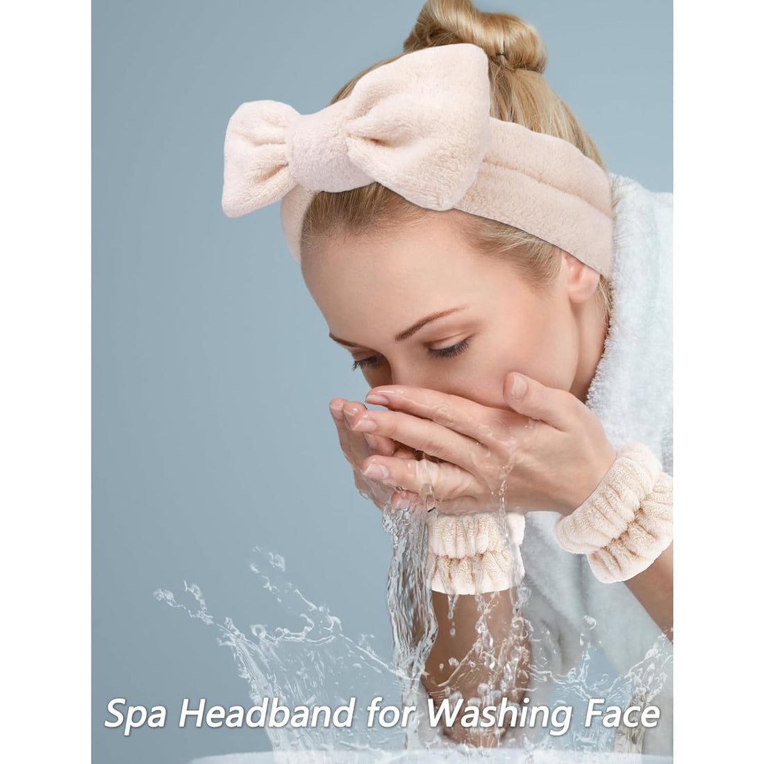 6 Pack Spa Headband, Makeup Headband, Face Wash Headbands, Skincare Headbands, Brown Sponge Hair Band Bow Tie Spa Head Band for Washing Face Wristband Set Hair Accessories for Women