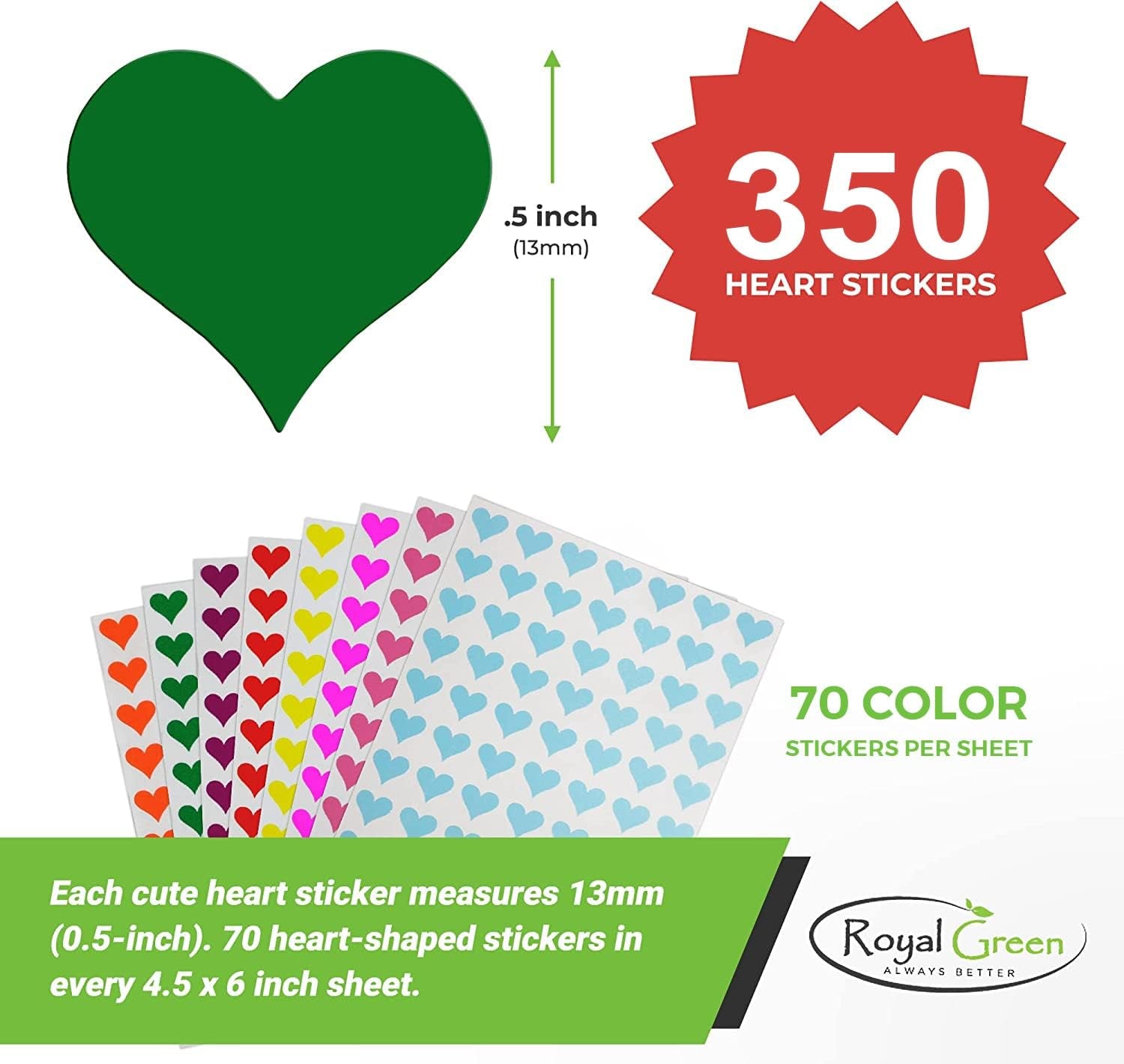 Small Heart Stickers - Scrapbooking Stickers, Packaging Stickers, Arts & Crafts Decorative Sticker Labels for Scrapbooks & More - 0.5 Inch, 350-Pack (Red)