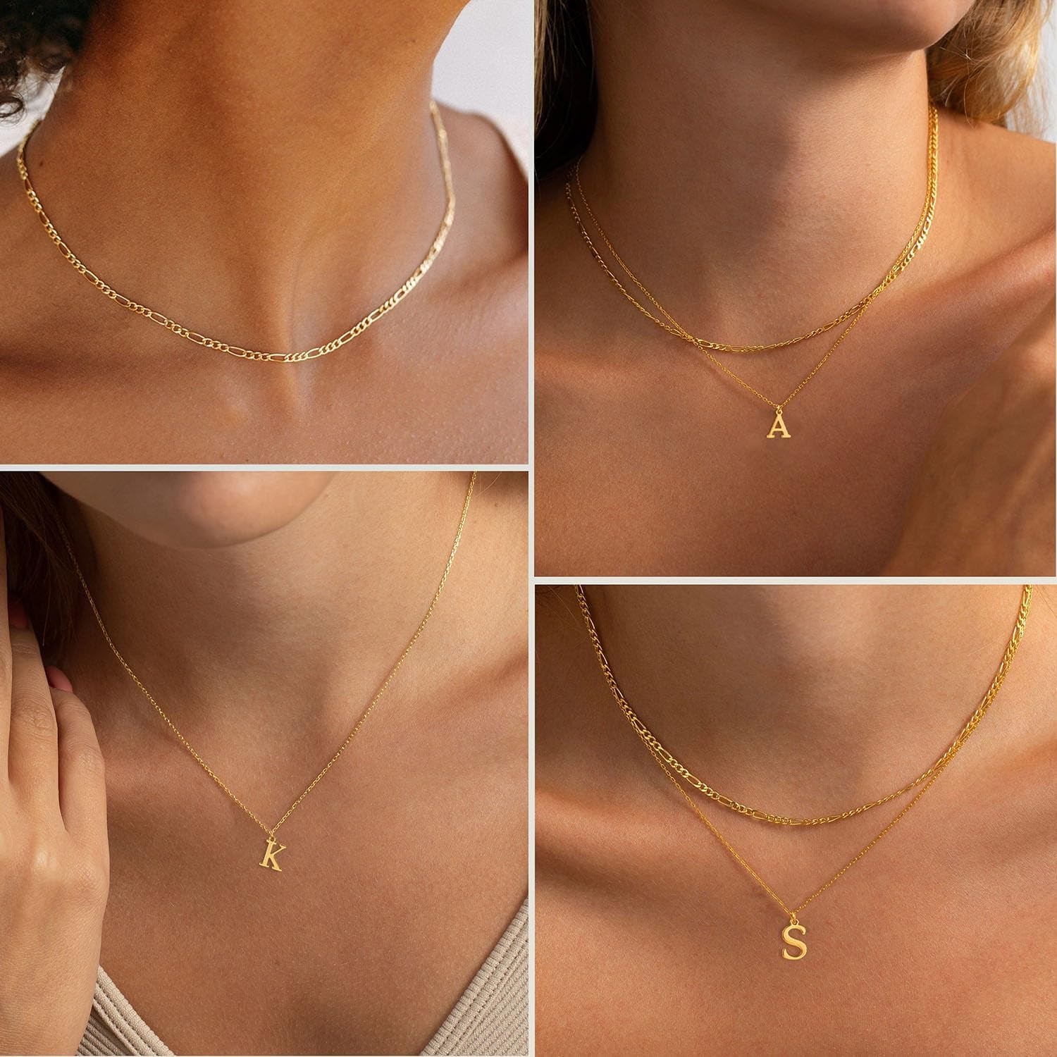 Initial Necklaces for Women Dainty Gold Layered Letter Pendant Necklace Cute Figaro Chain Choker Necklace Personalized Trendy Stuff Jewelry Stack Gift for Women Teen Her
