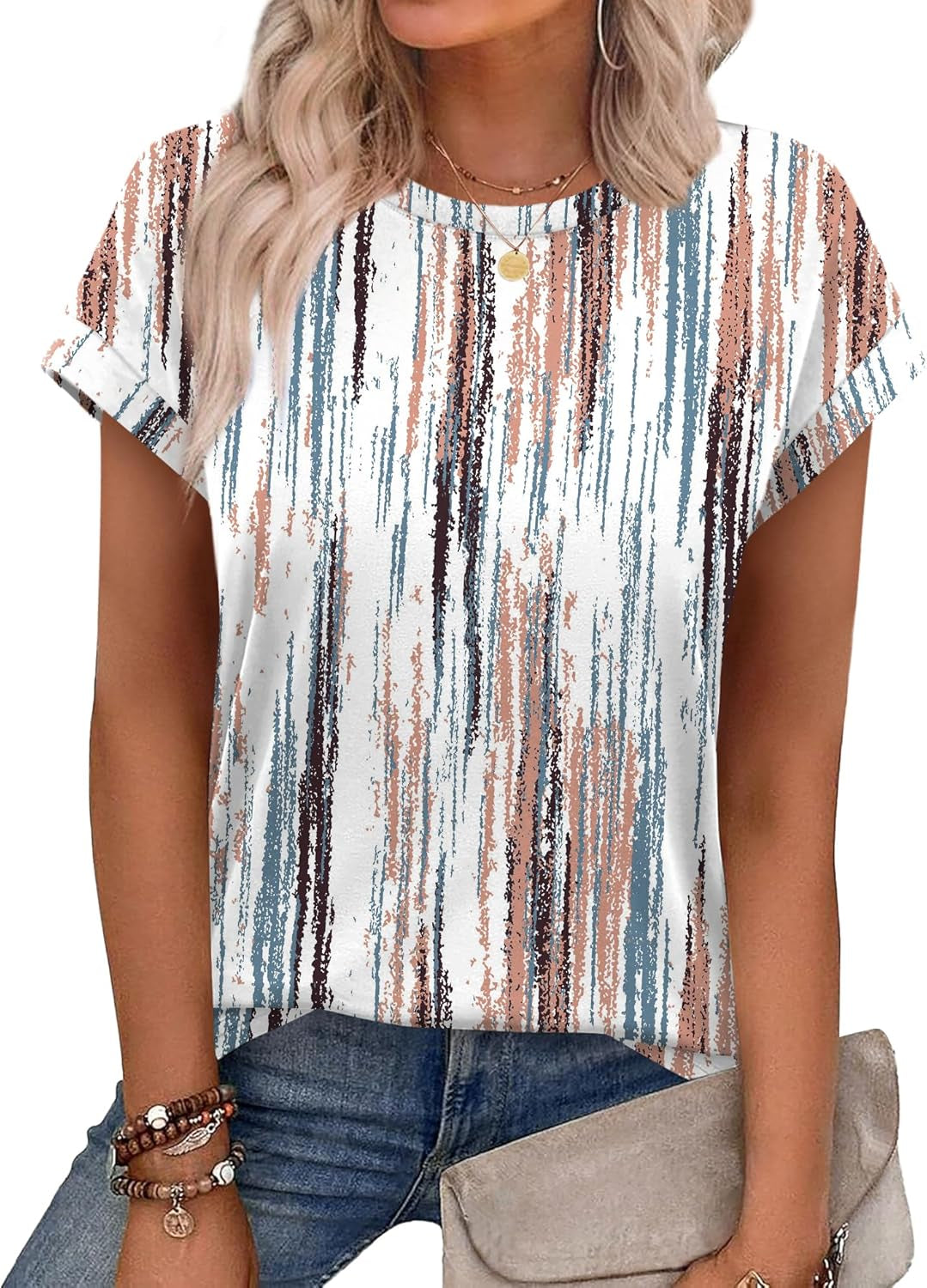 Womens Summer Tops Short Sleeve Shirts Crew Neck Cute Trendy Tunic Blouses (S-3XL)