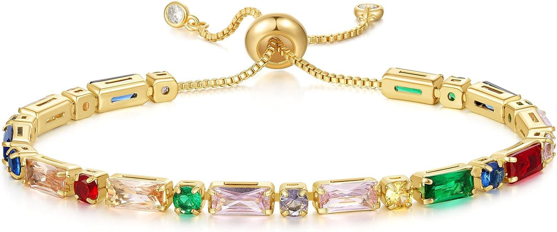 Tennis Bracelet for Women, 14K Gold Plated Cubic Zirconia Adjustable Slider Bracelets Trendy Jewelry Gift