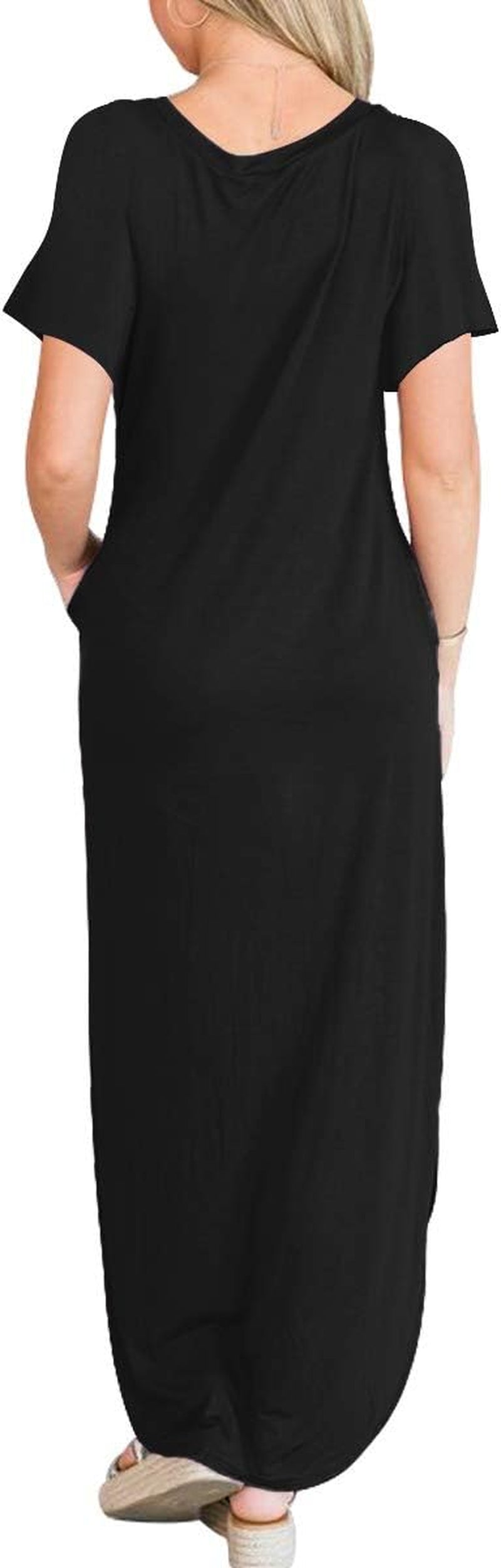 Women'S Summer Casual Loose Short Sleeve Long T Shirt Dress Split Maxi Beach Sundress Travel Vacation Outfits