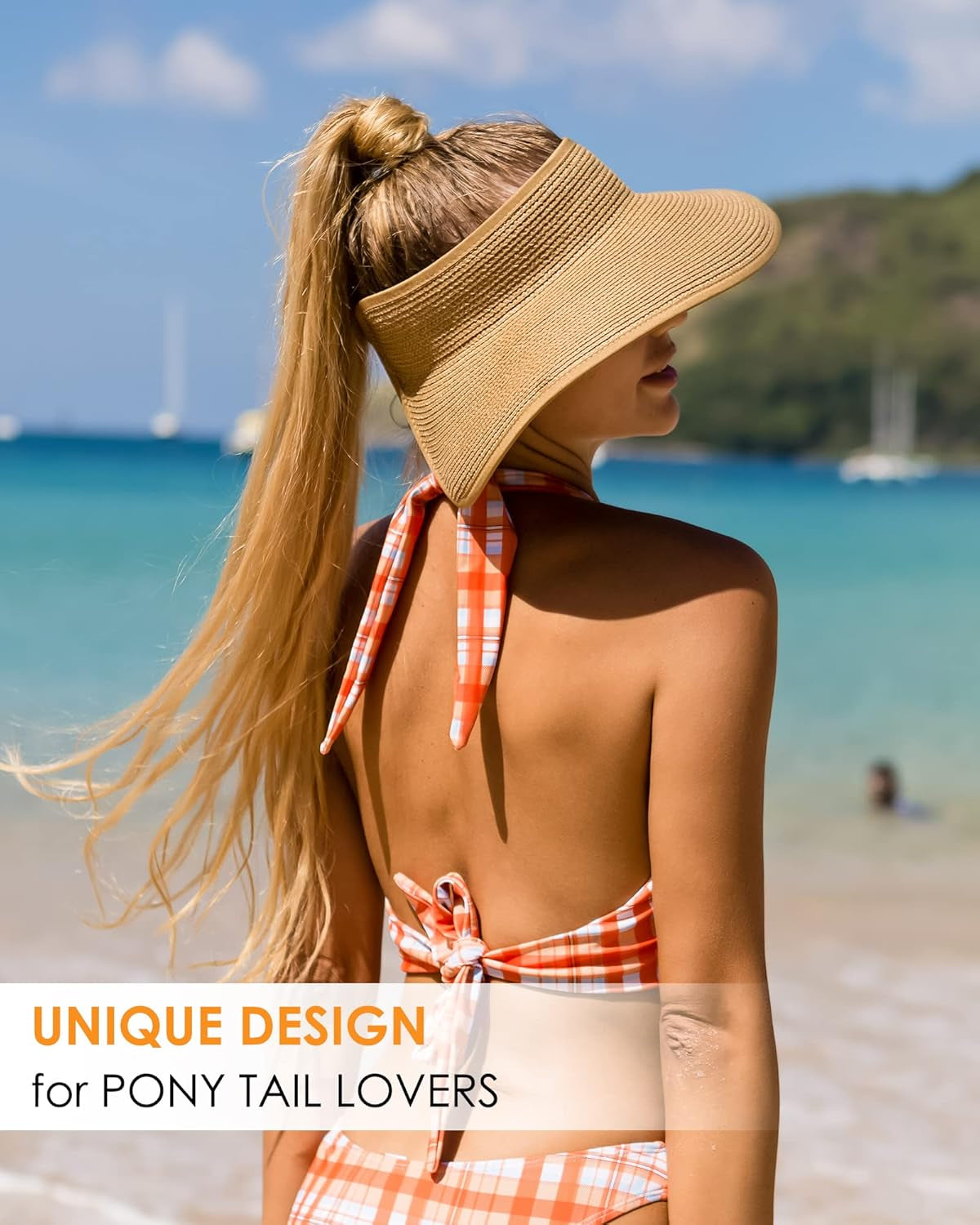 Sun Hats for Women Wide Brim Beach Hat Straw Visor Ponytail Summer UV Packable Foldable Beach Vacation Essentials