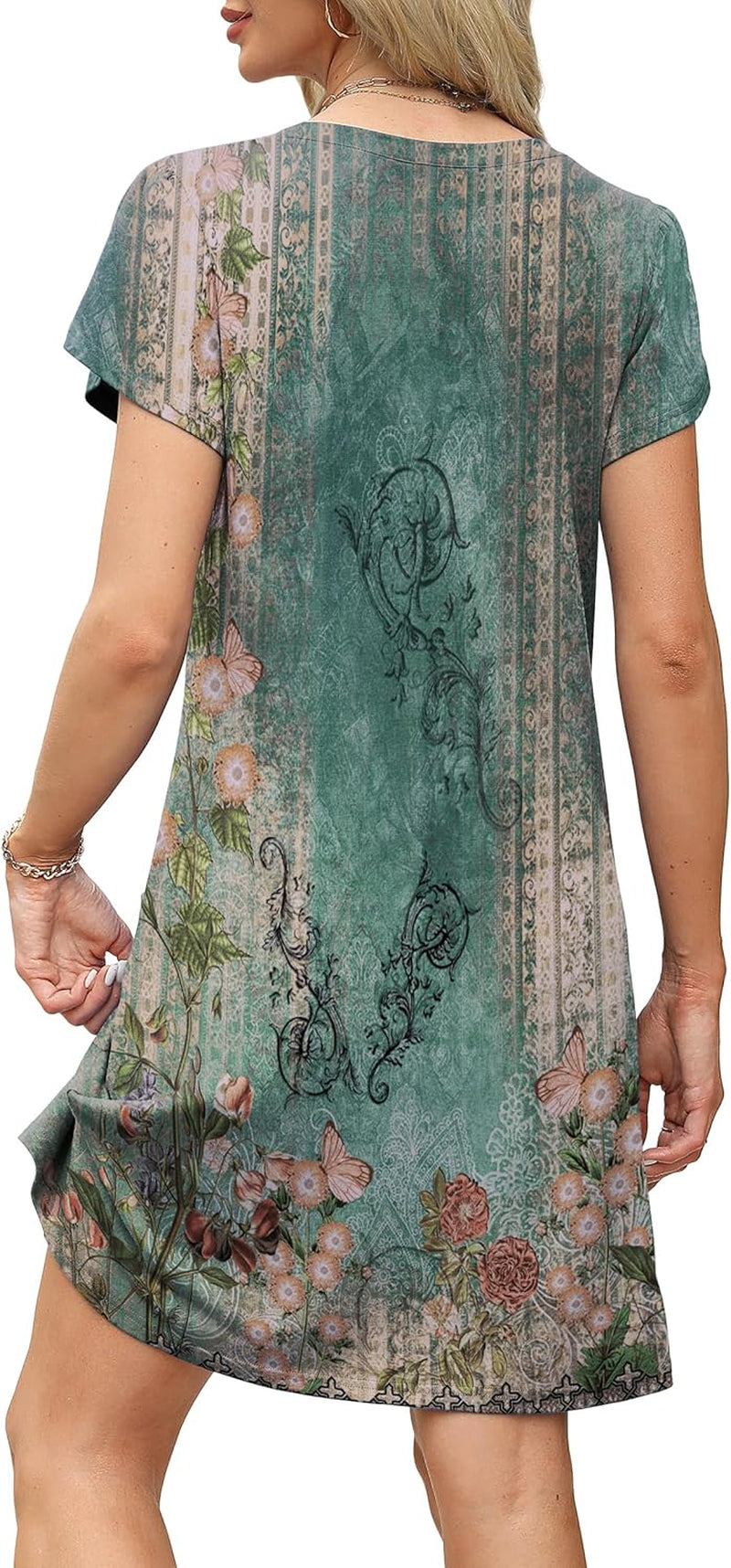 Womens Summer Dresses 2025 Tulip Petal Short Sleeve V Neck Loose Swing Sundresses with Pockets Plain/Print