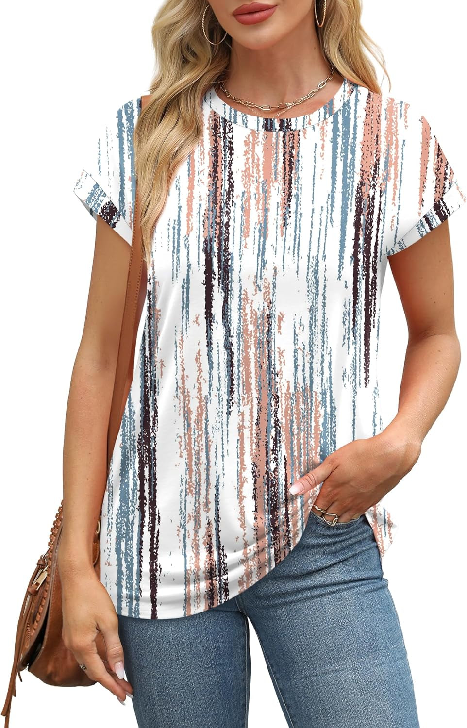 Womens Summer Tops Short Sleeve Shirts Crew Neck Cute Trendy Tunic Blouses (S-3XL)