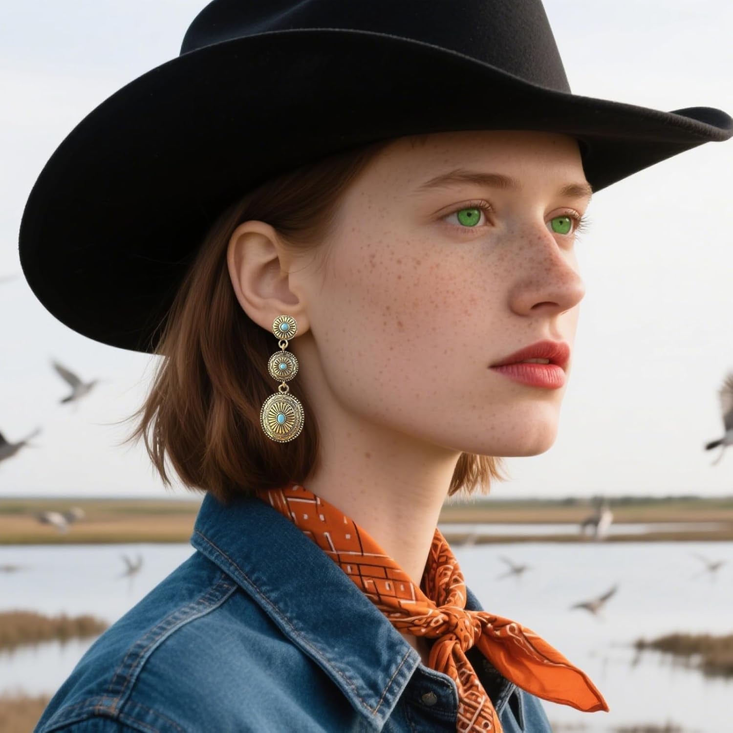 Bohemian Cowgirl Outfits Western Earrings for Women Dangle Turquoise Waterdrop Earrings Country Concert Outfit Accessories Jewelry