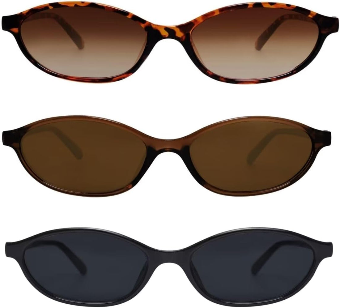 Retro Oval Sunglasses for Women Chic Cat Eye 90S Sunnies Lightweight Narrow Shades Trendy UV Protection Sun Glasses