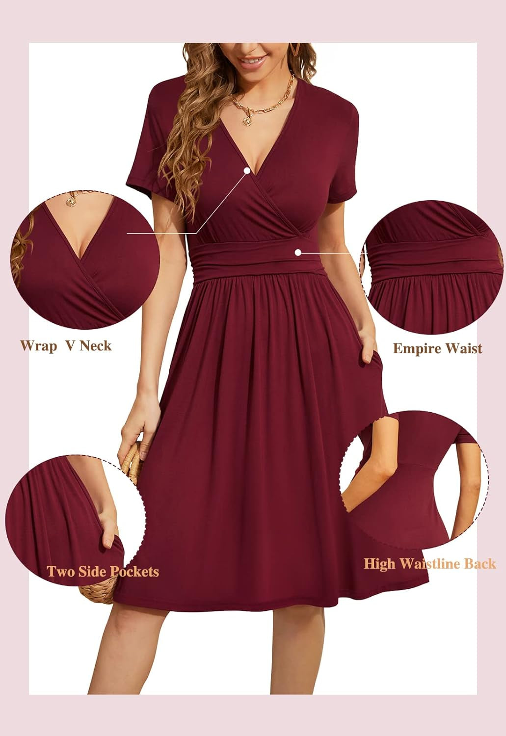 Women'S Summer Short Sleeve Casual Dresses V-Neck Floral Party Dress with Pockets