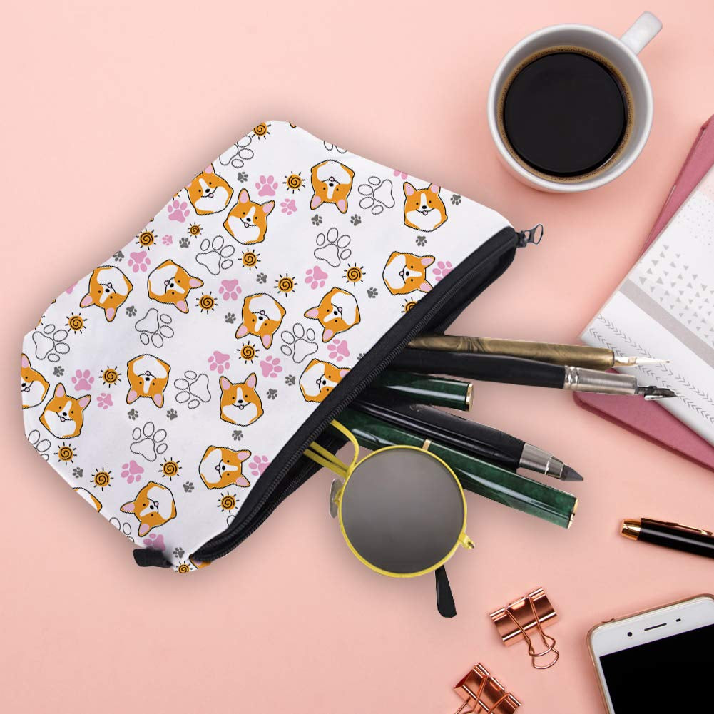 Makeup Bag Small Travel Cosmetic Bag Pencil Case Zipper Pouch Cute Corgi Gifts for Women (Corgi1074)