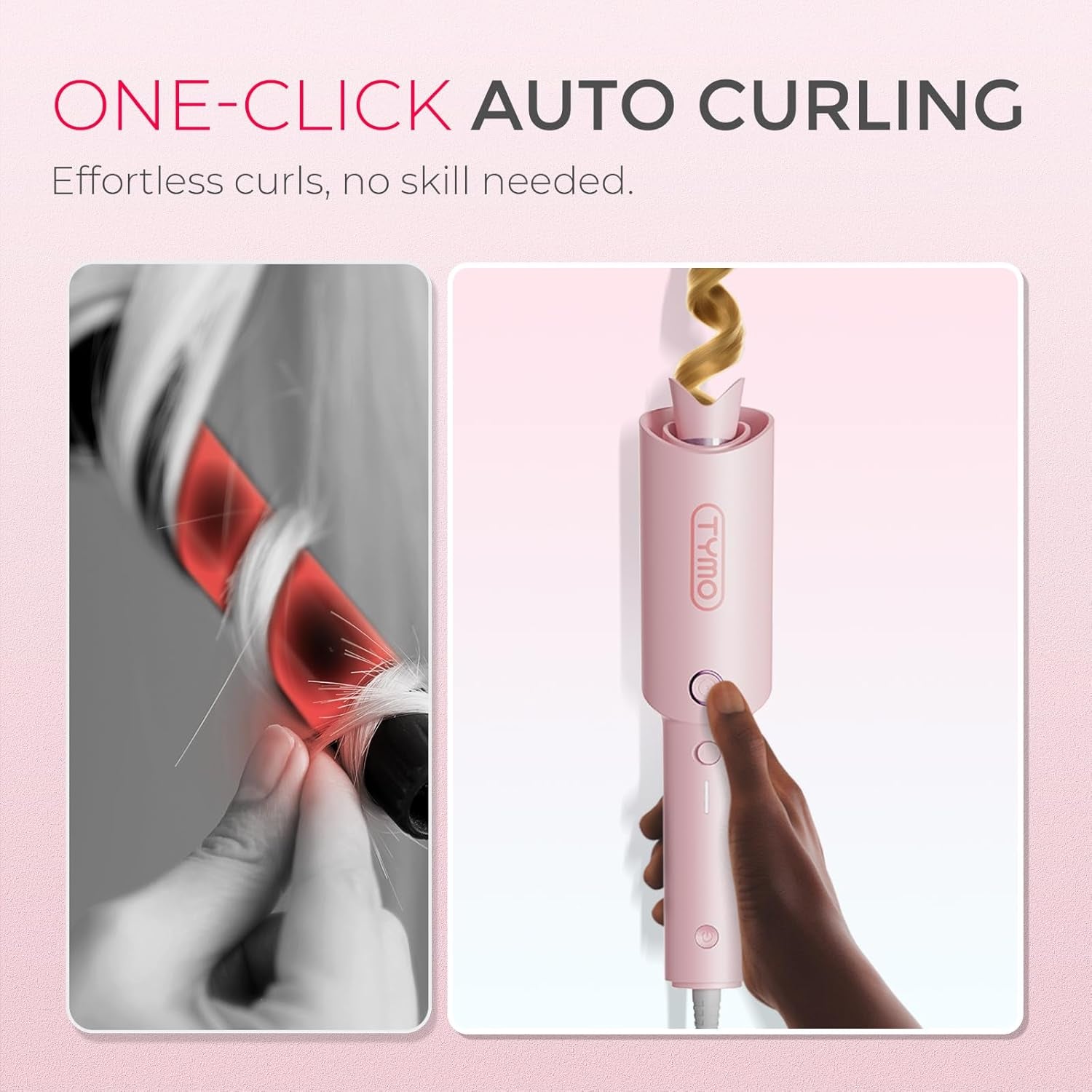 Automatic Rotating Curling Iron -  CURLPRO Beach Waves Curling Wand, Portable Hair Curler, 500 Million Ionic, Dual Voltage & Lightweight for Travel, Ceramic Coating, 1 Inch, Pink