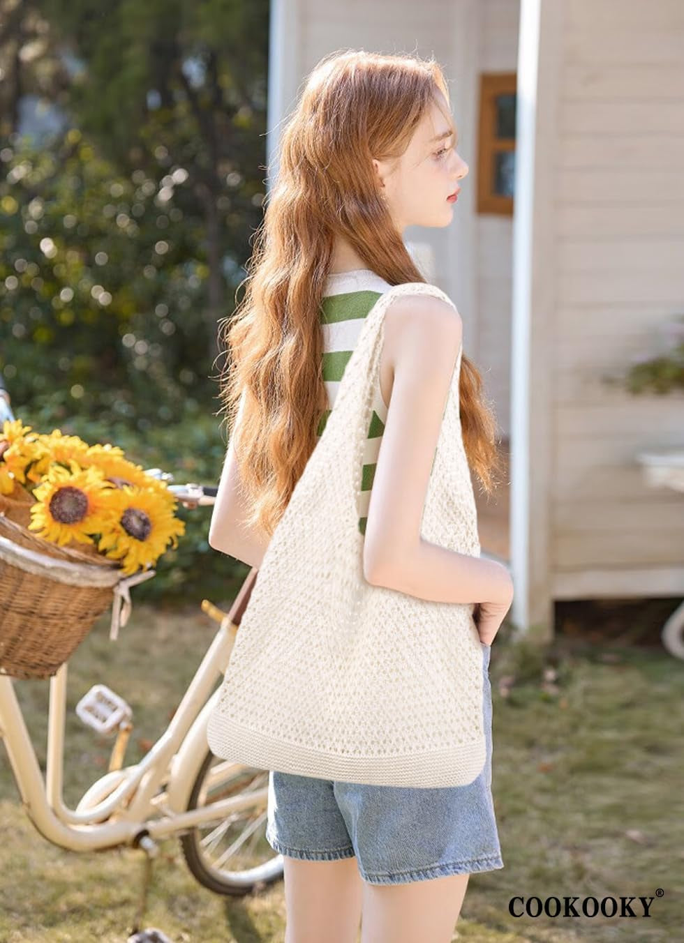 Crochet Beach Tote Bag Summer Beach Bag for Women Aesthetic Mesh Tote Bag Hippie Bag Knit Bag