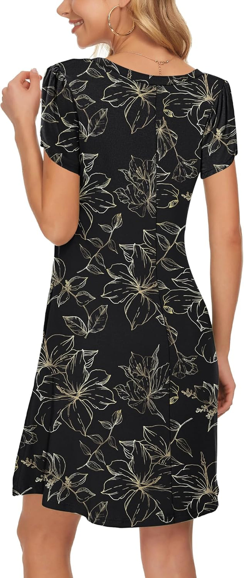 Summer Dresses for Women 2024 Casual T Shirt Crewneck Petal Sleeve Swing Vacation Dress with Pockets