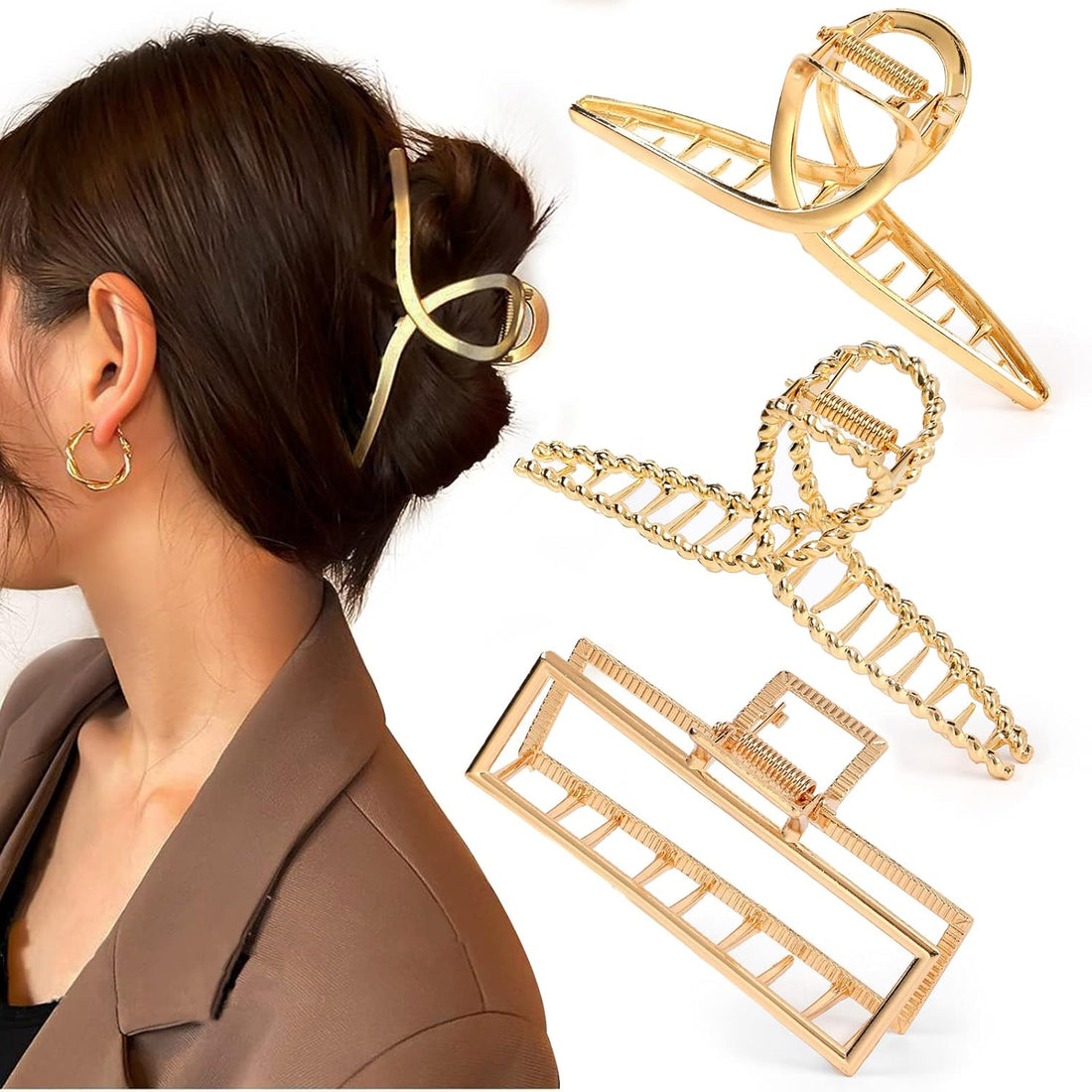 3 PCS Metal Large Claw Clips for Thick Heavy Hair, Strong Hold Big Non-Slip Hair Catch Barrette Jaw Clamp for Long Hair, Fashion Styling Accessories for Women Girls