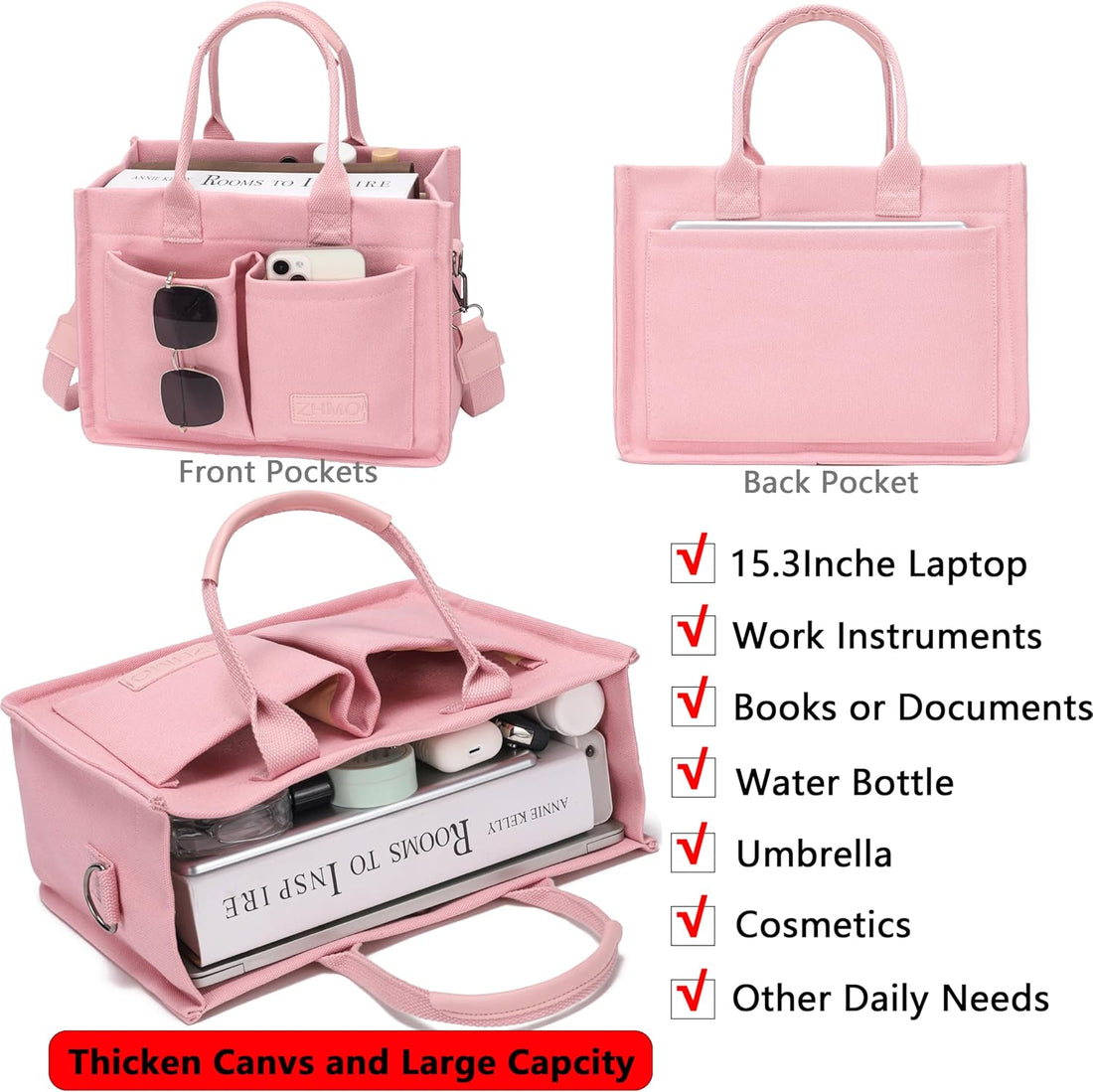 Tote Bag for Women with Compartments,Large Canvas Tote Women'S Purse Crossbody Bags Work Laptop Book Bag Satchels Handbags