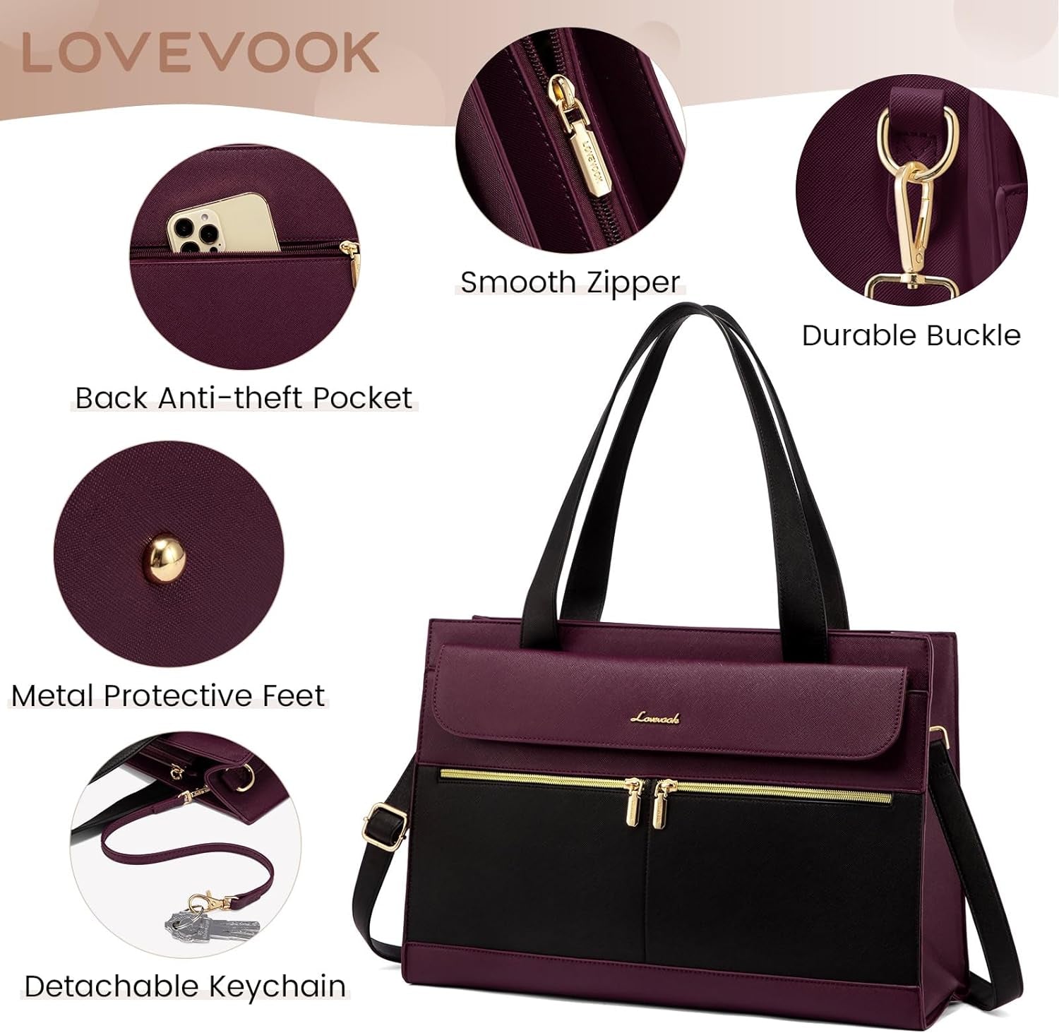 Laptop Bag for Women 15.6 Inch Tote Work Professional Leather Computer Briefcase Waterproof Handbag Shoulder Large Capacity Business Teacher Office Crossbody Purse