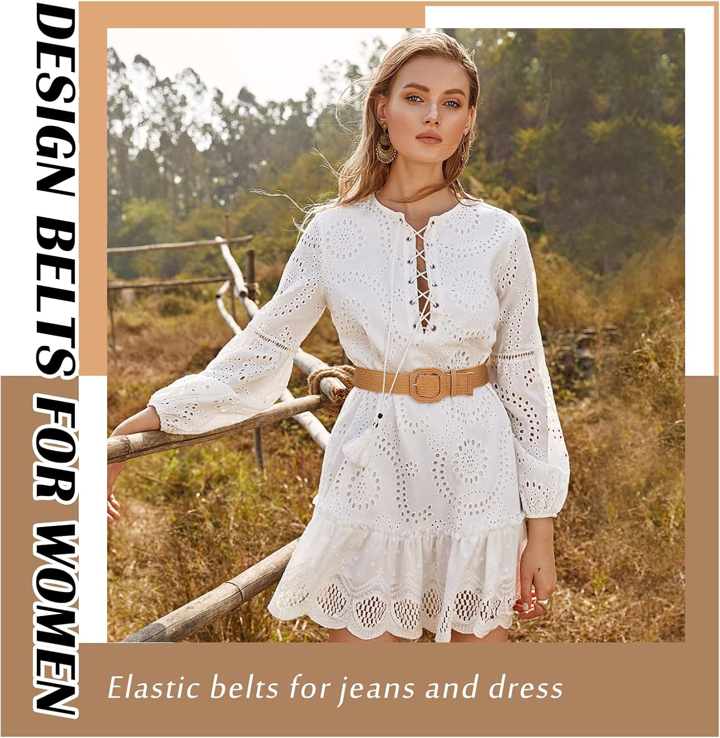 4 Pack Straw Woven Elastic Stretch Waist Belt Fashion Boho Dress Braided Belts for Women