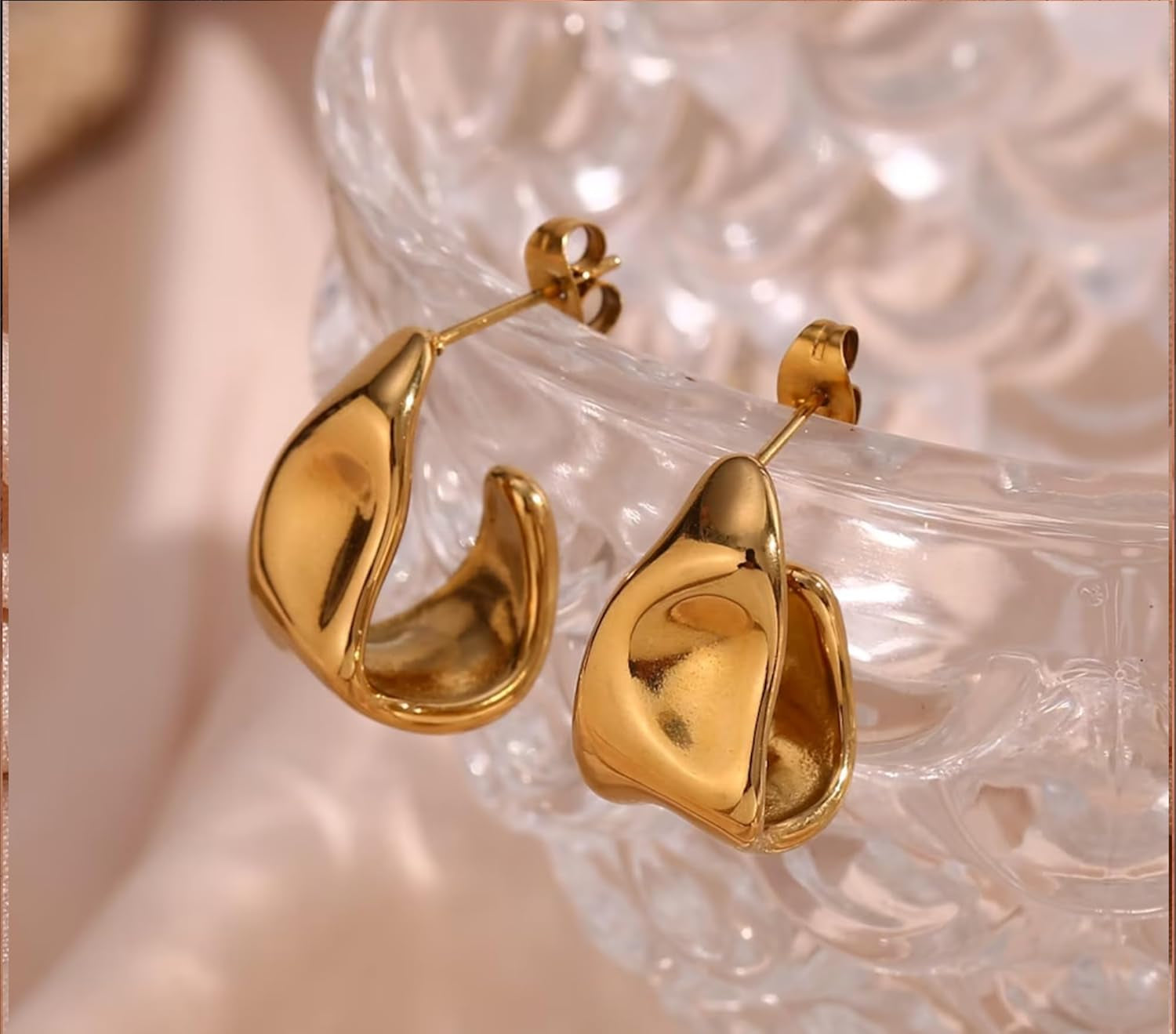 Chunky Gold Stud Earrings for Women 14K Gold Plated Hypoallergenic Earrings Statement Trendy Fashion Gold Jewelry Gifts
