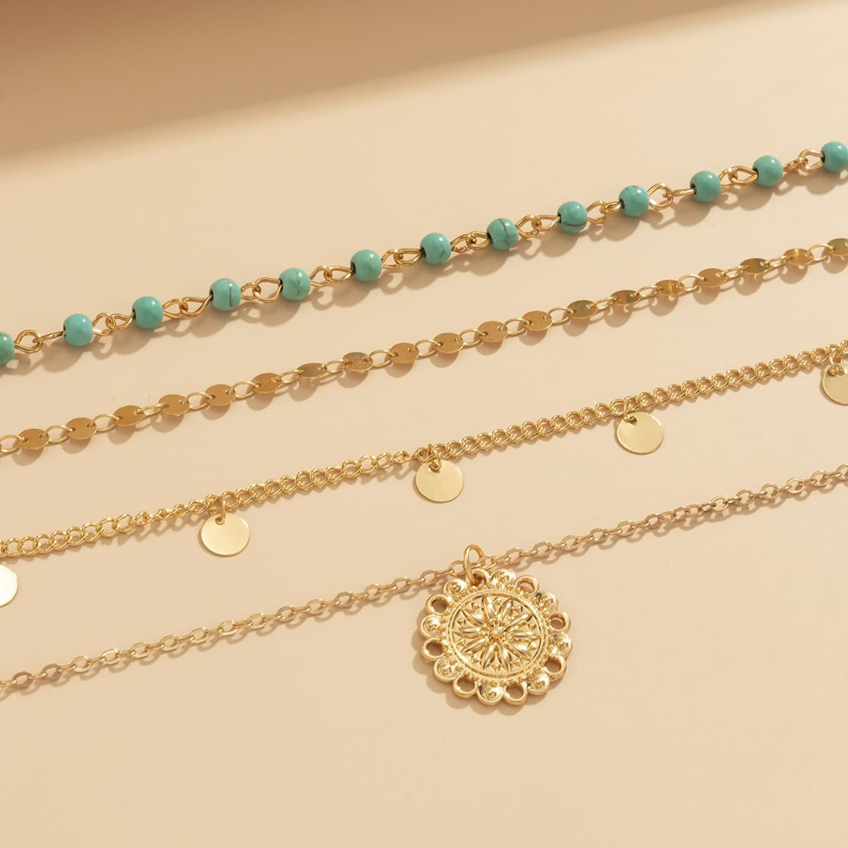 Dainty Layered Choker Necklace Bohemian Turquoise Necklace 14K Gold Plated Dainty Y Pendant Necklace Beach Fashion Pendant Choker