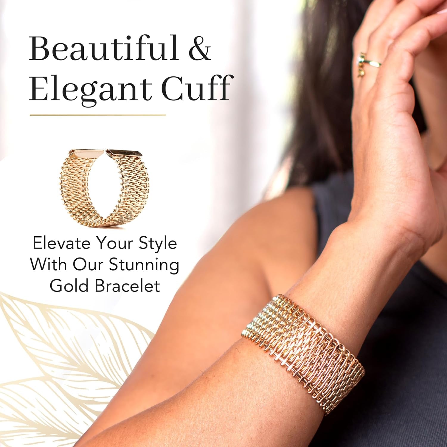 Adjustable Open and Wide Modern Cuff Design or Bangle, Bracelet Jewelry with Brushed 18K Yellow Gold Plating. Beautiful and Elegant for All Occasions. Quality Crafted. Durable. High End Aesthetic Finish
